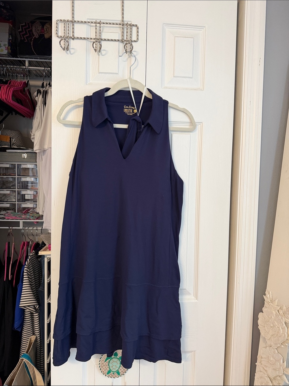 Very good used LILLY PULITZER Luxletic Dania Dress w/ Shorts NAVY  Sz large